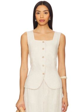 Sanctuary Linen Vest Flax Sz L NWT Square Neck Button Front Revolve Nordstrom